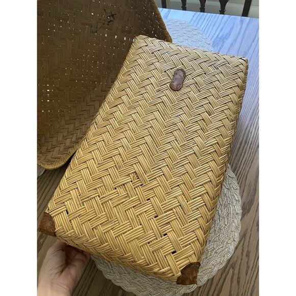 RARE Vintage 1930s Storage Box Rattan and Leather by Adrien Audoux & Frida Minet - Picture 7 of 12